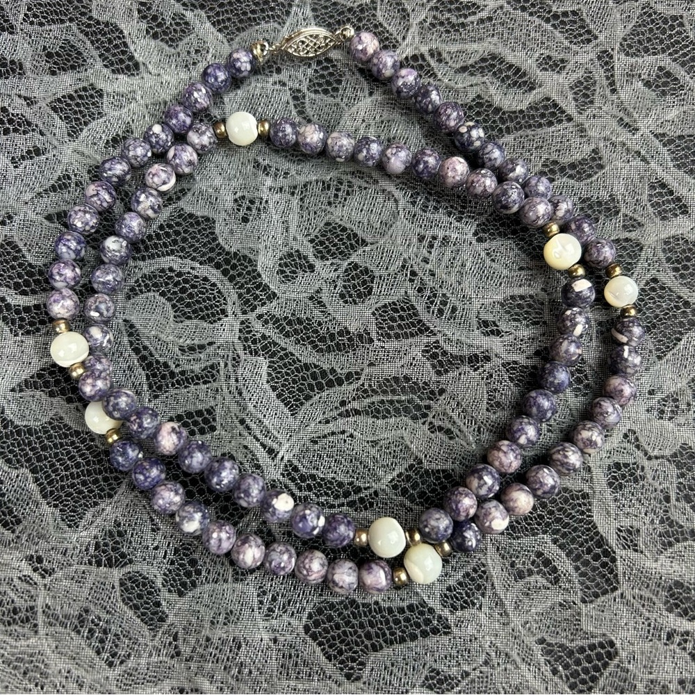 Vintage Tiffany Stone Beaded Utah Stone/Rare Healing Necklace Sterling Silver - Picture 7 of 16